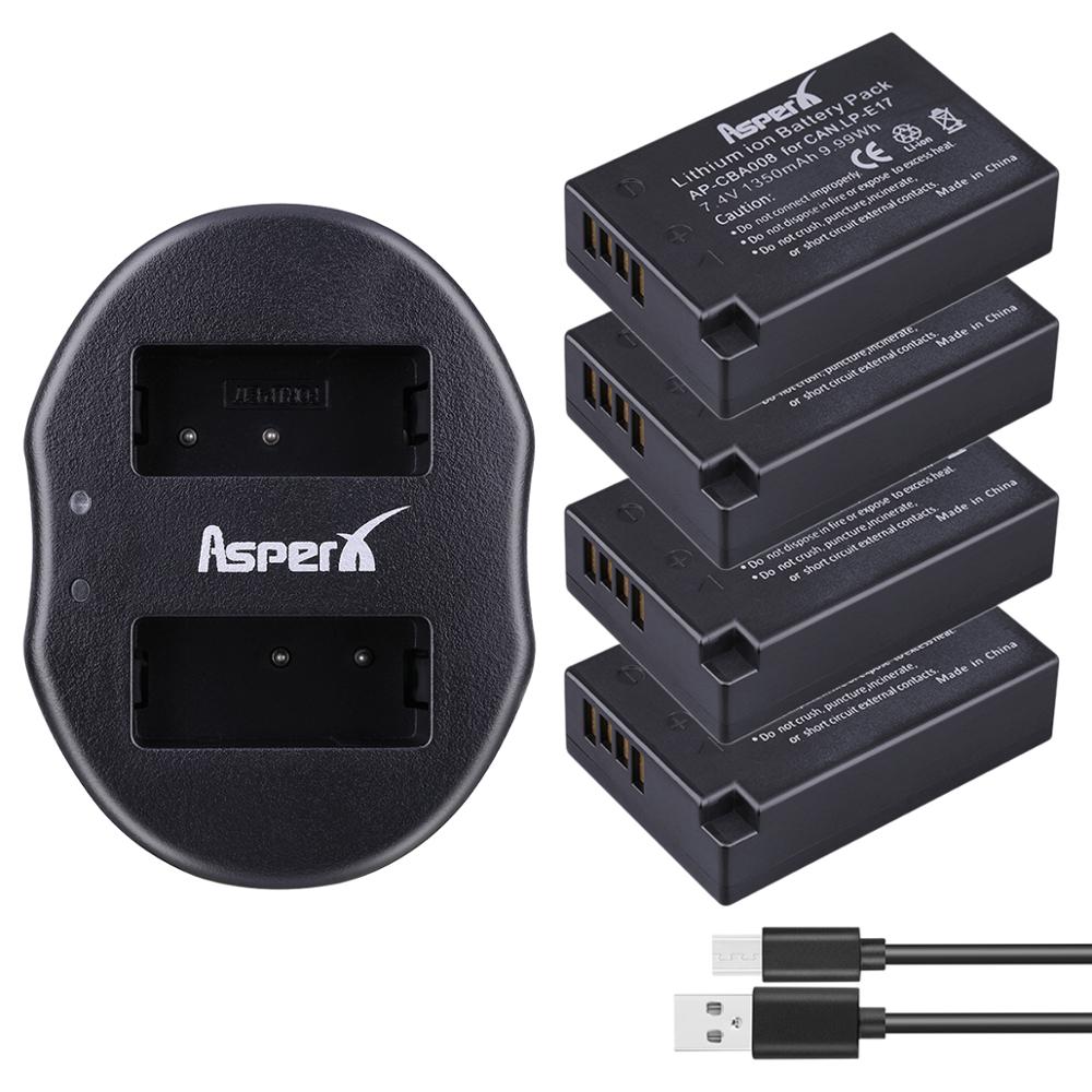 LP-E17 LPE17 LP E17 baterías de la Cámara + cargador Dual USB para Canon EOS M3 M5 M6 rebelde T6i T6s T7i 750D 760D 200D 8000D beso X8i: 4B with charger