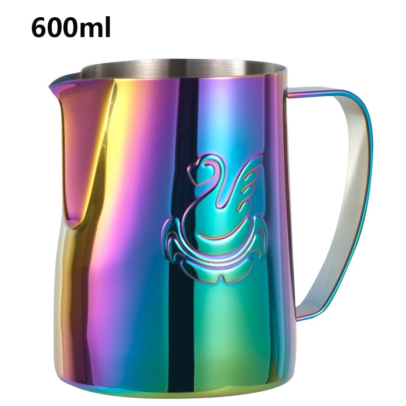 JIBBI Milk Steaming Frothing Pitcher Stainless Steel Non-Stick Milk Jug Pull Flower Cup Perfect for Coffee Cappuccino Latte 600: Rainbow Shiny