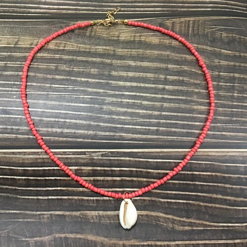Proste koraliki shell Strand naszyjnik kobiety String z koralikami krótkie shell Choker naszyjnik biżuteria 16 cali Chokers naszyjnik prezent: 13