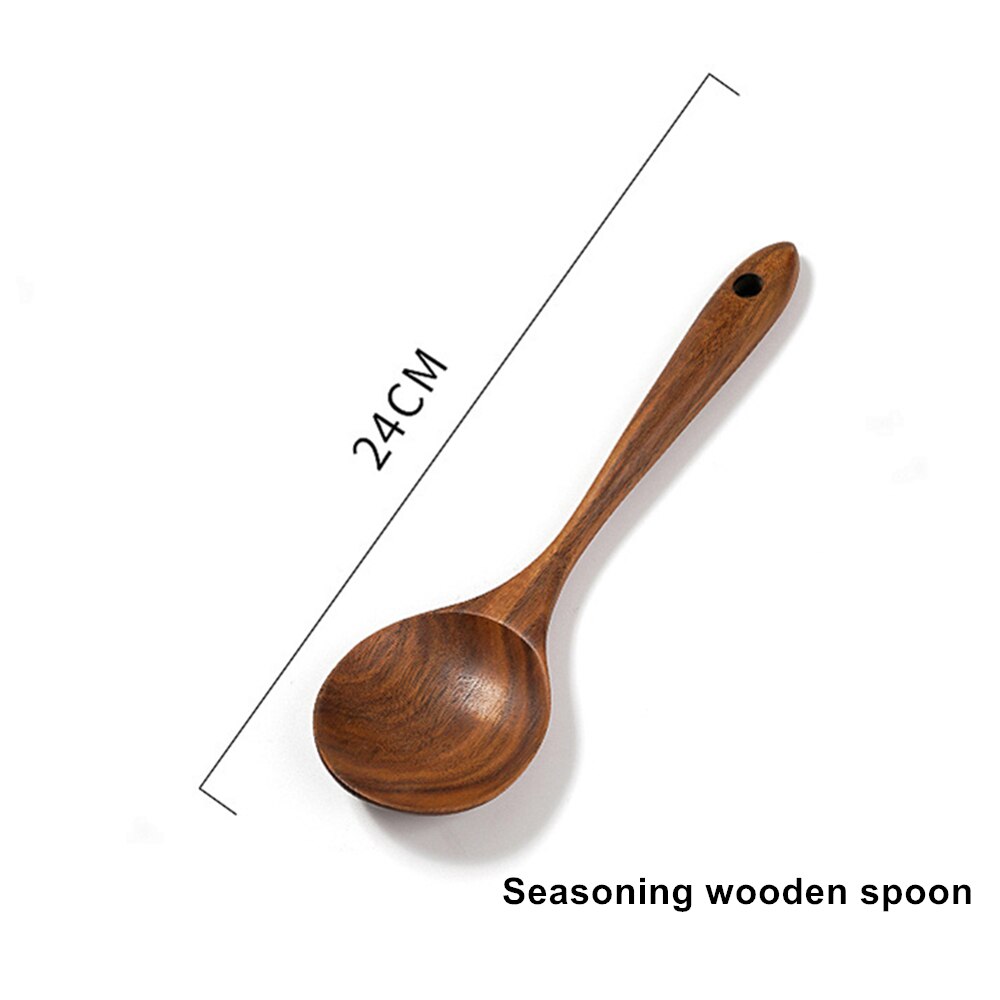 Natural Teak Wood Cooking Spatula Kitchen Utensil Set Tableware Spoon Colander Soup Skimmer Spoon Scoop Kitchen Cooking Tool Set: 1PCS seasoning spoon