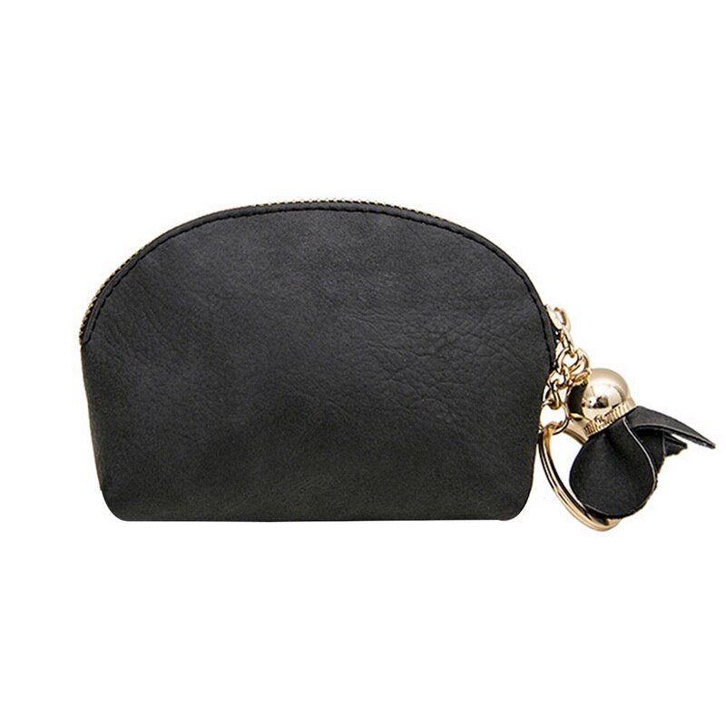 Vrouwen Lederen Kleine Mini Portemonnee Houder Vrouwelijke Portemonnee Case Clutch Carte Porte Card Key Money Bag Zip Portemonnee houder: black