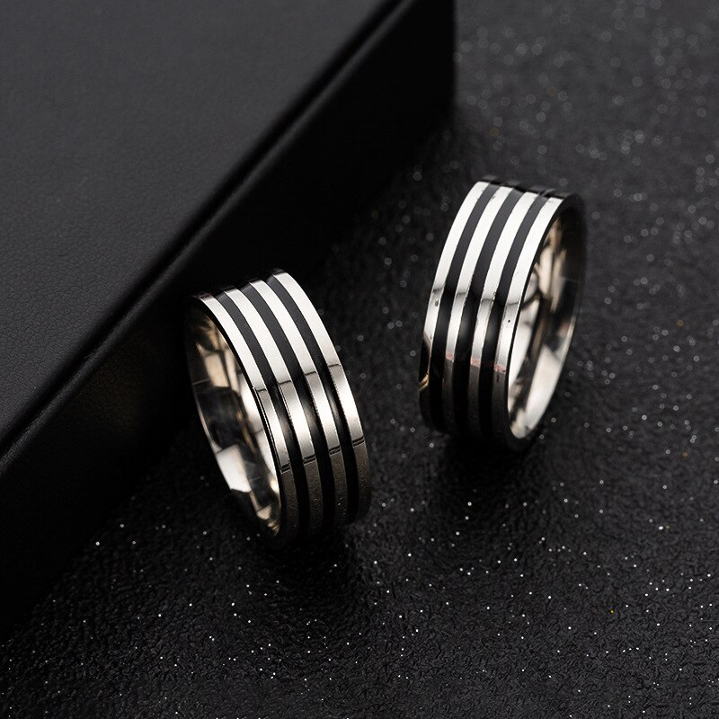 Anillo Punk de de 8MM para hombre, anillo de boda de acero inoxidable con ranura negra, anillo de boda dominante, joyería para hombre