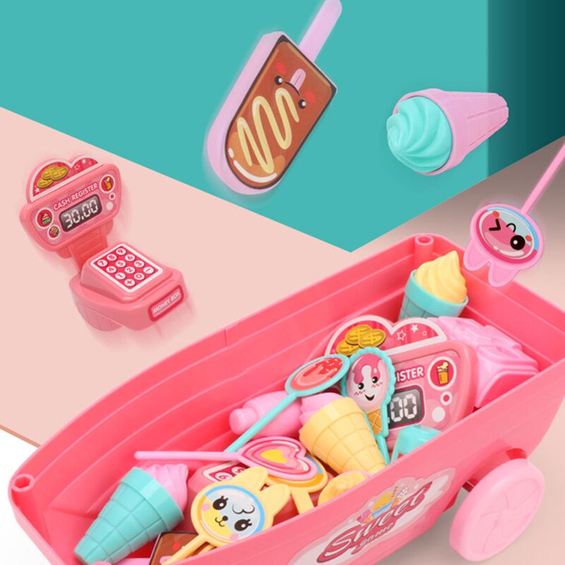1Set Kinderen Pretend Play House Ijs Winkelwagen Cartoon Creatieve Ijs Winkelwagen Diy Kids Pretend Play Speelgoed Set