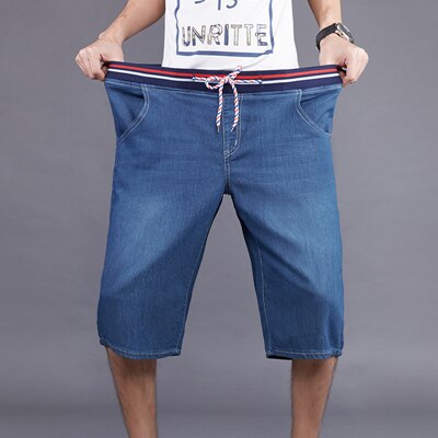 Summer Men's Bermuda Straight Denim Shorts Business Casual Elastic Waist Drawstring Jeans Shorts Plus Size 55 56 58: B6820 Light blue / 34