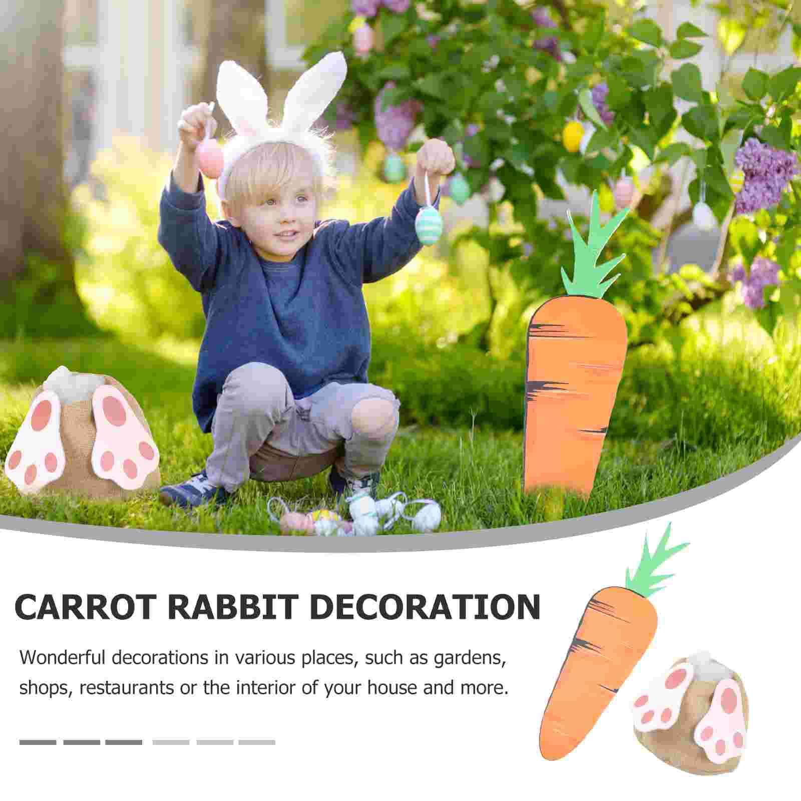 1 Set Easter Bunny Carrot Sign Decor Lawn Layout Adorn Garden Scene Sign Props