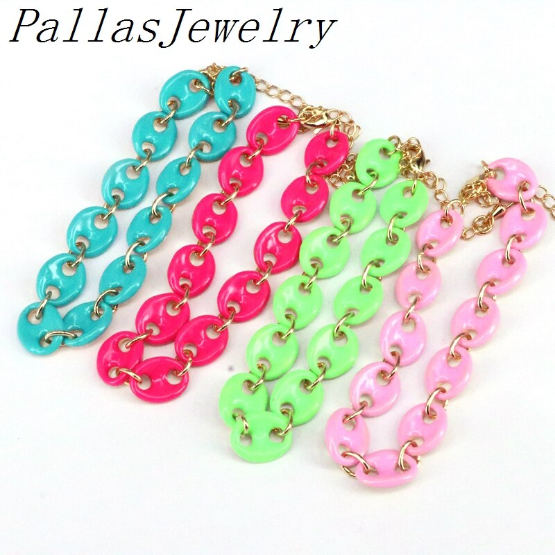 3Pcs Kleurrijke Enamel Hand Gemaakt Pig Nose Vorm Ketting Armband, Vergulde Metalen Link Enamel Ketting Armband, partij Sieraden