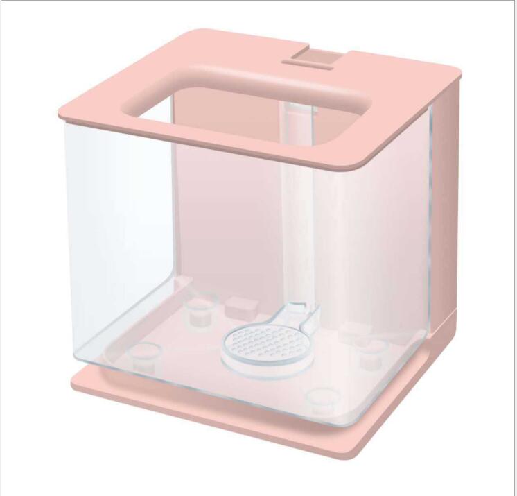 Mini tanque de peces Betta de escritorio, tanque ecológico de plástico, intercambio de tanque de peces dorados, pequeños accesorios de acuario: Pink