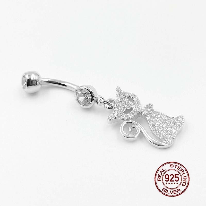 HelloLook – Piercing de nombril en argent Sterling 925, bijoux pour le corps, chat en Zircon, mignon, Dangle, nombril, Sexy