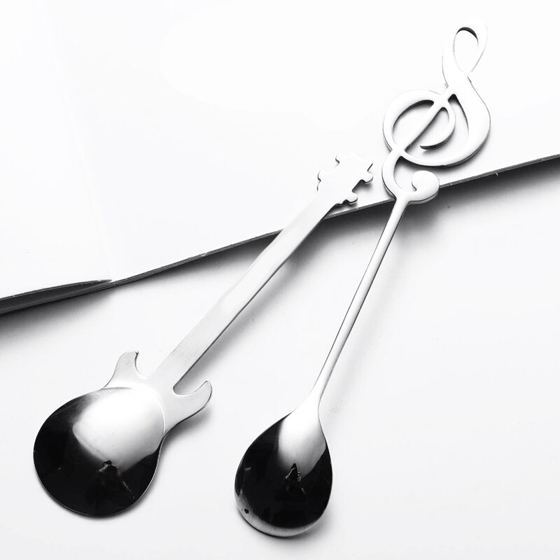 Cucharas de café para guitarra, paquete de 6 cucharas creativas y bonitas de acero inoxidable con forma de notación Musical (3 + 3 notas musicales guitarras)