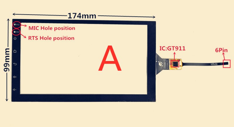 7 tommer  gt911 174mm*99mm lxh 820-150- fpc lxh-tpc 0037-677-v3 digitizer bil dvd gps navigation multimedie touchskærm panel 6 ben