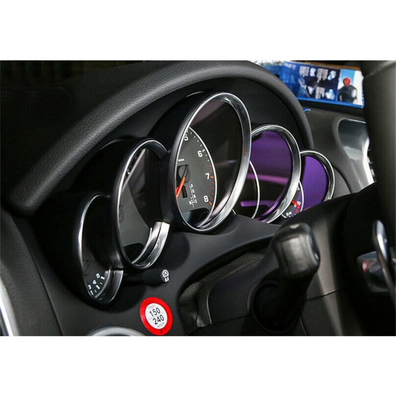 for-Porsche Cayenne 958 Silver Car Dashboard Meter Ring Covers Trim Interior Decoration