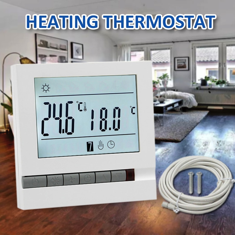 1Set ABS Electric Underfloor Heating Thermostat Control Switch + Floor Sensor 16A Underfloor Heating Regulator