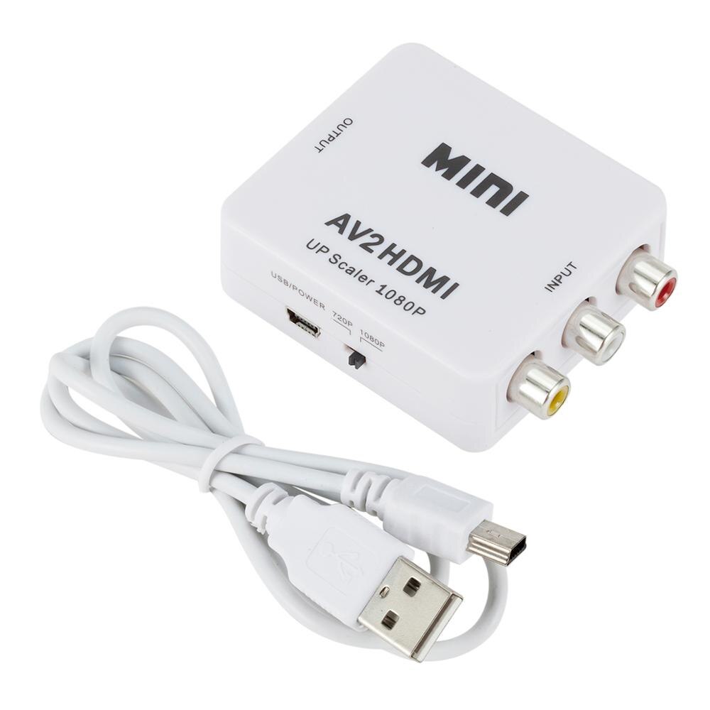 Grwibeou Rca Av Naar Hdmi Converter Hd 1080P Av 2 Hdmi Adapter Voor Tv X Doos PS4 pc Dvd Projector Av Naar Hdmi Converter: white