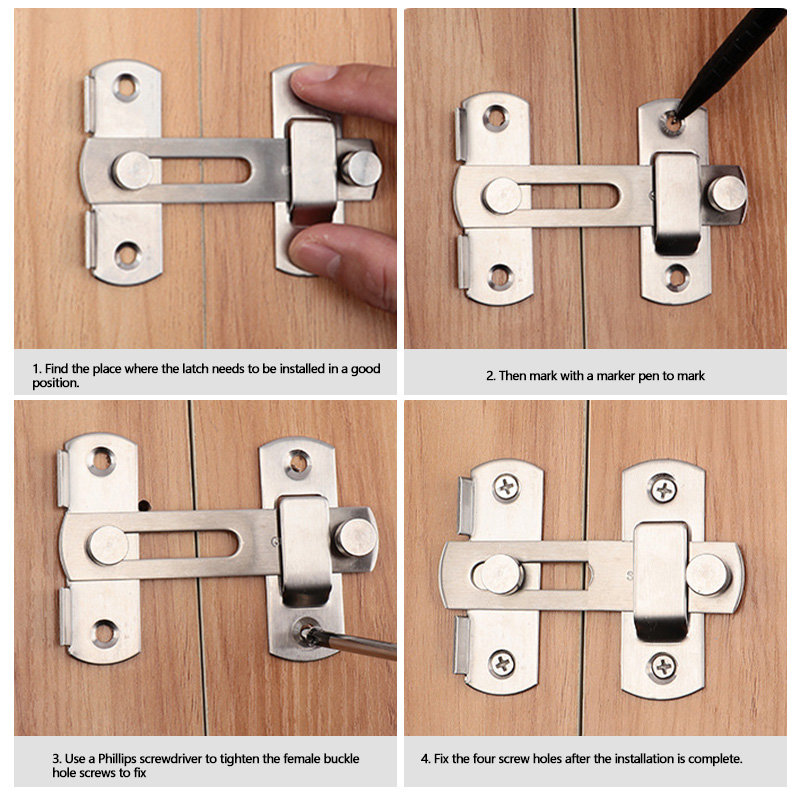 Door Lock Guard Latch Bolt 180 Degree Stainless Steel Toggle Latch Sliding Barn Lock Hardware Gate Latches for Window Closet
