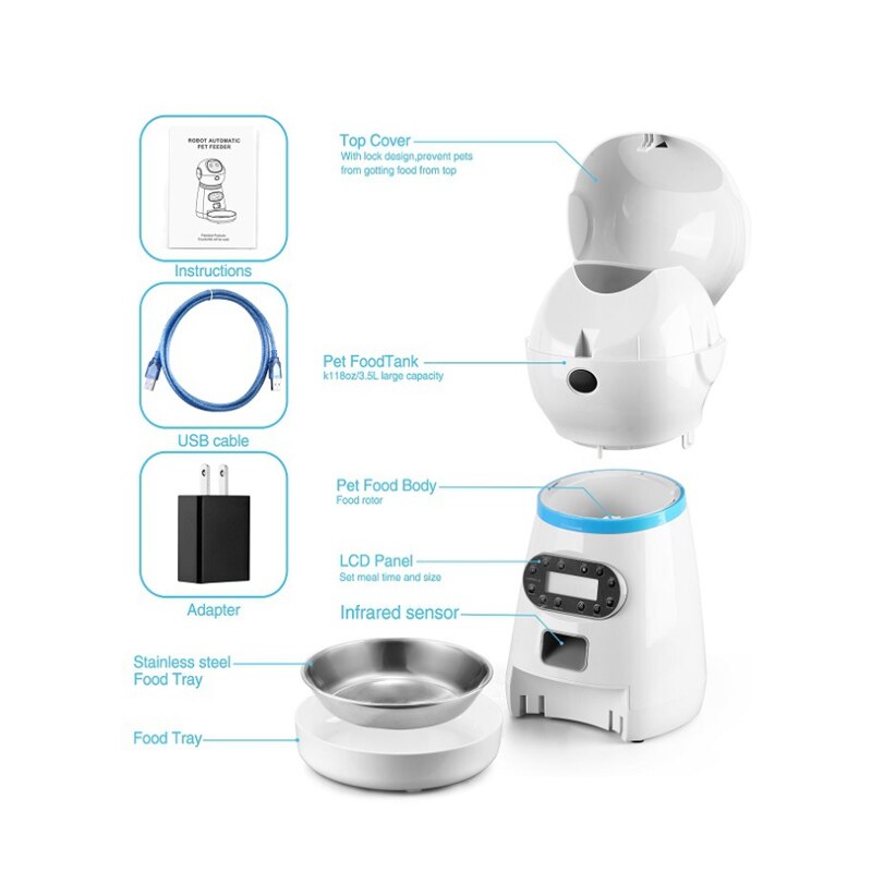 Automatic Pet Feeder 3.5L Smart Food Dispenser For Cats Dogs Portion Controller Voice Programmable Timer Bowl Pet Supplies