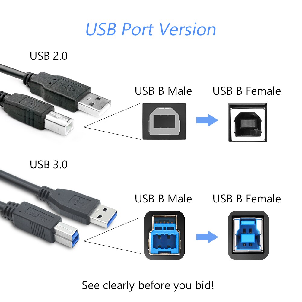 1/1.8/3/5/10m High Speed USB Printer Cable 480 mpbs USB 2.0 Printer Data Cable Scanner Cord Printer DAC USB Printer for Canon