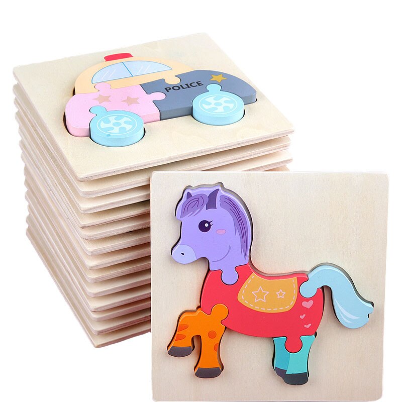 Animale del fumetto 3D Puzzle Per Bambini Giocattoli di Legno Motessori Giocattoli Educativi Per I Bambini 2 A 4 Anni di Età Puzzle Montessori giocattoli Del Bambino