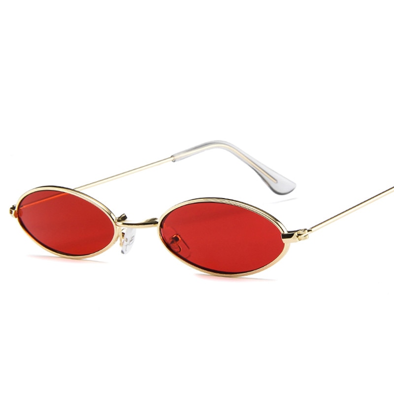Små ovale solbriller til mænd mandlig retro metalramme gul rød vintage små runde solbriller til kvinder: Rød