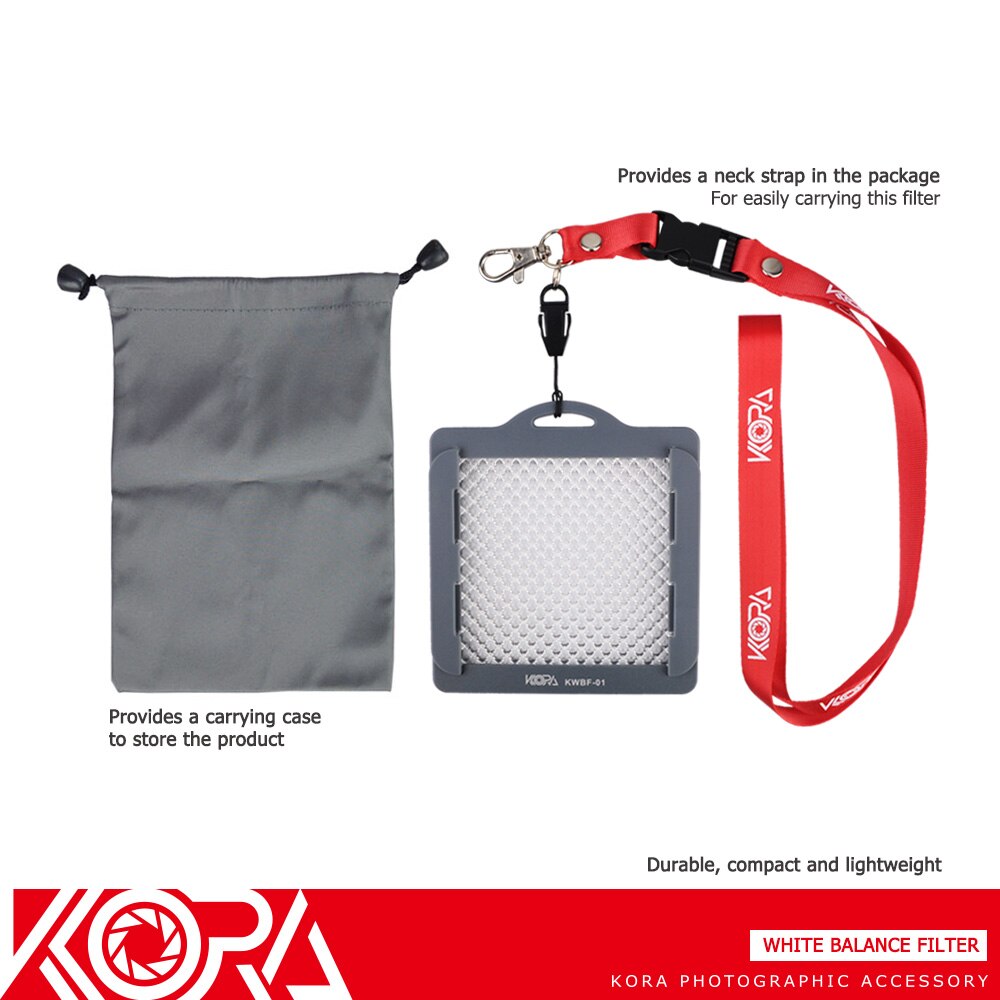 Kora kwbf -01 fotografering hvidbalance filter med strop grå kort til kamera linse op  to 83mm tråd størrelse