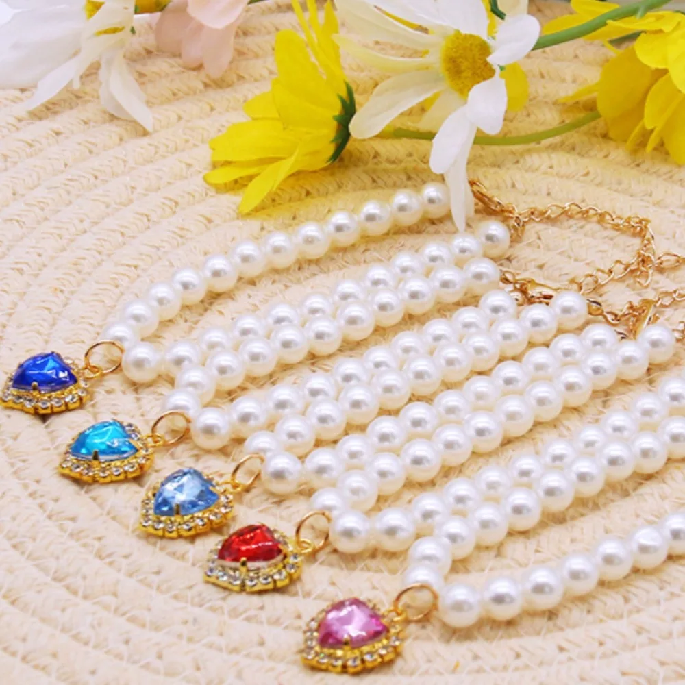 Collar de perlas de lujo para mascotas, colgante para gato y perro, suministros para mascotas, Collar de cristal de amor, Collar para gatito