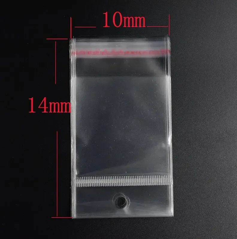 100pcs/lot Clear Self Adhesive Seal Plastic Bags Transparent Resealable Cellophane Poly Packing Bags OPP Bag With Hanging Hole