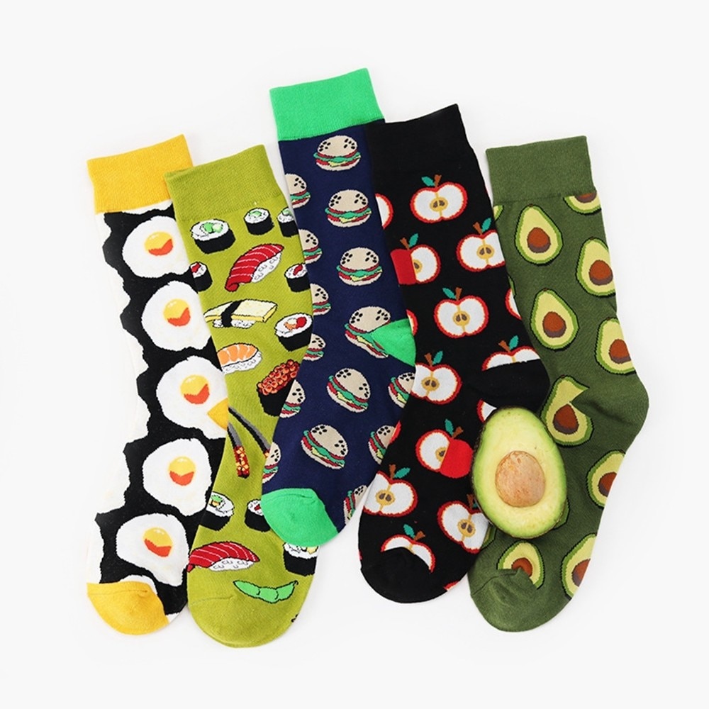 Unisex hoge kousen sokken dames heren fruit vrolijke grappige crew sokken avocado appel ei patroon kleurrijke katoenen zachte sokken