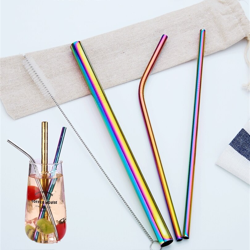 Reusable Straw Boba Tea Wine Bubble Tea Metal Straw Eco Friendly Products Stainless SteelStraws Cleaning Brush Bar Accessories