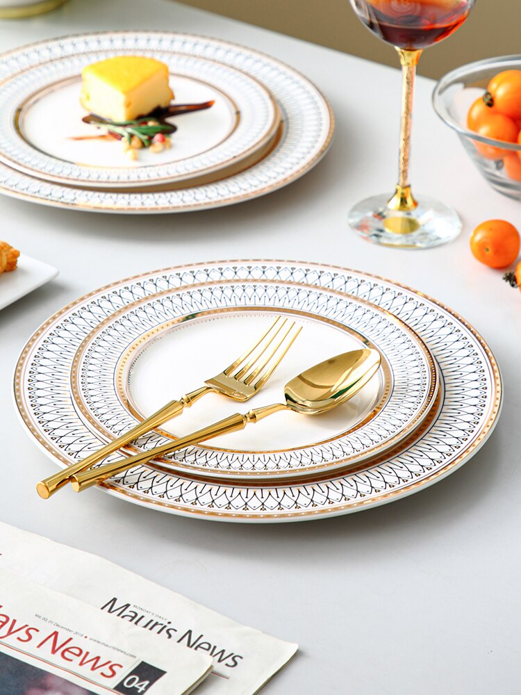 European-style Western-style Dinner Plate, Household Steak Plate, Light Luxury Western-style Dish Plate, Bone China Tableware