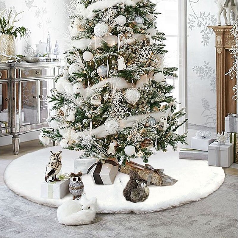 Tapis en peluche blanc en fourrure pour sapin de noël, décorations pour la maison, jupes, nouvel an, , 1 pièce