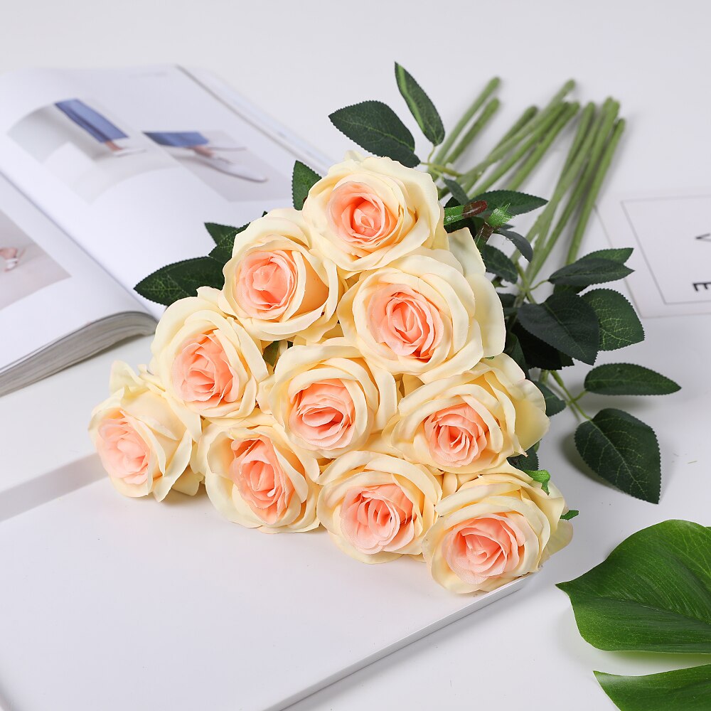 10 pc/ set 50 cm champagne ros blommor bunt röda rosor konstgjord blombukett bröllop bord dekor heminredning: Champagne 3