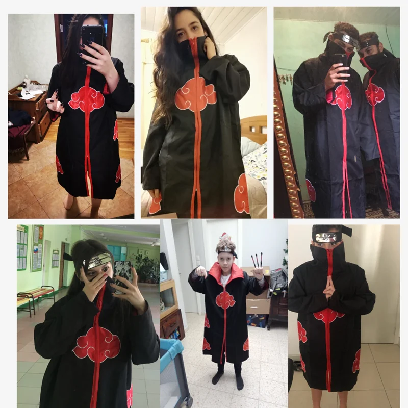 Disfraz de Anime Ninja, bata de organización del amanecer de Halloween, capa de nube roja bordada, bata negra Unisex, anillo con collar
