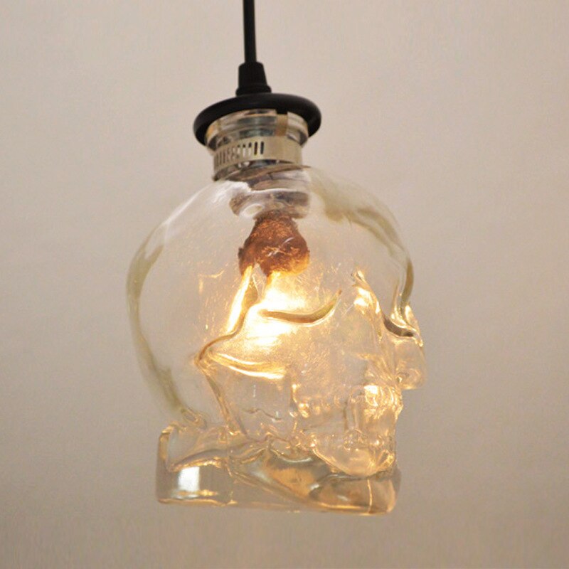 modern Skull Clear Glass Pendant Lights Retro Demon Skull Ghost Evil Skeleton Pendant Lamp Bar Dinning Room LED Lighting Fixture