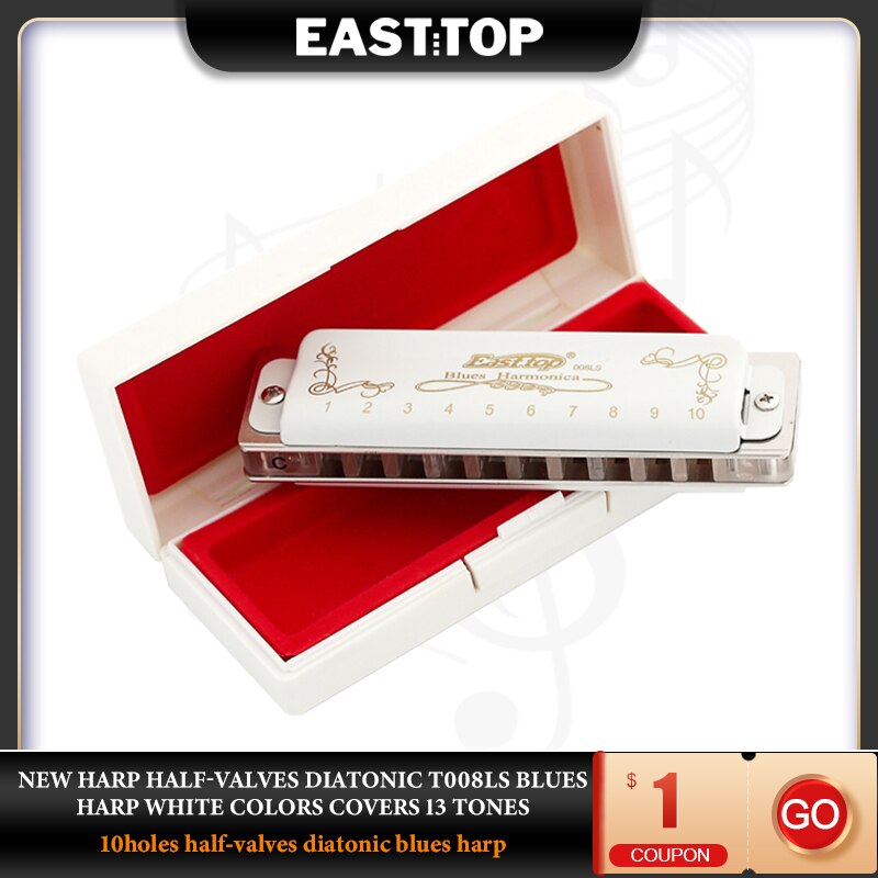 EASTTOP T008LS 10 Hole 20 Tone Diatonic Harmonica Transparent Comb With White Cover Musical Instruments