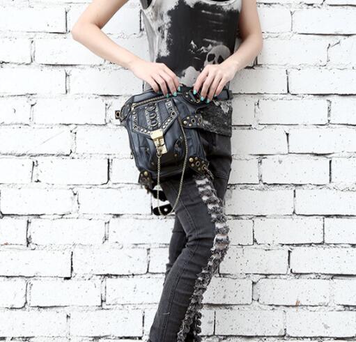 Retro Steampunk Lederen Heuptas Serpentine Crossbody Bag Rock Mannen Vrouwen Gothic Black Fanny Packs Mode Motorfiets Been Zakken