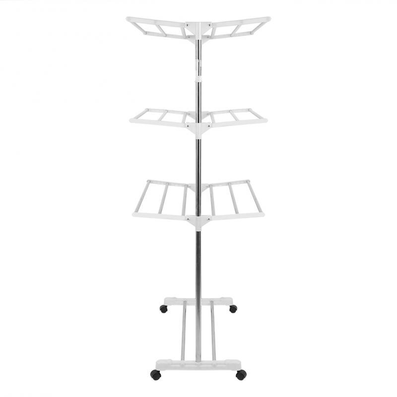 Folding Drying Dryer Rack Hangers 3 Tiers Clothes Laundry with Wheels Cloth Shoes Hanger Standing clothes hanger Coat Rack HWC