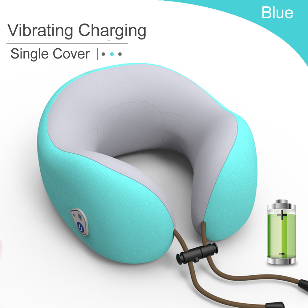 JINSERTA Elektrische Massage Nekkussen Hoofdsteun Reizen Kussen Therapie U-vormig Kussen Massager voor Thuis Kantoor Rust: Blue-Shake-Charging
