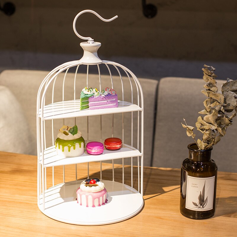 Gold/white/black European birdcage cake rack decoration theme item wedding candy stand display rack multi-layer cold food rack