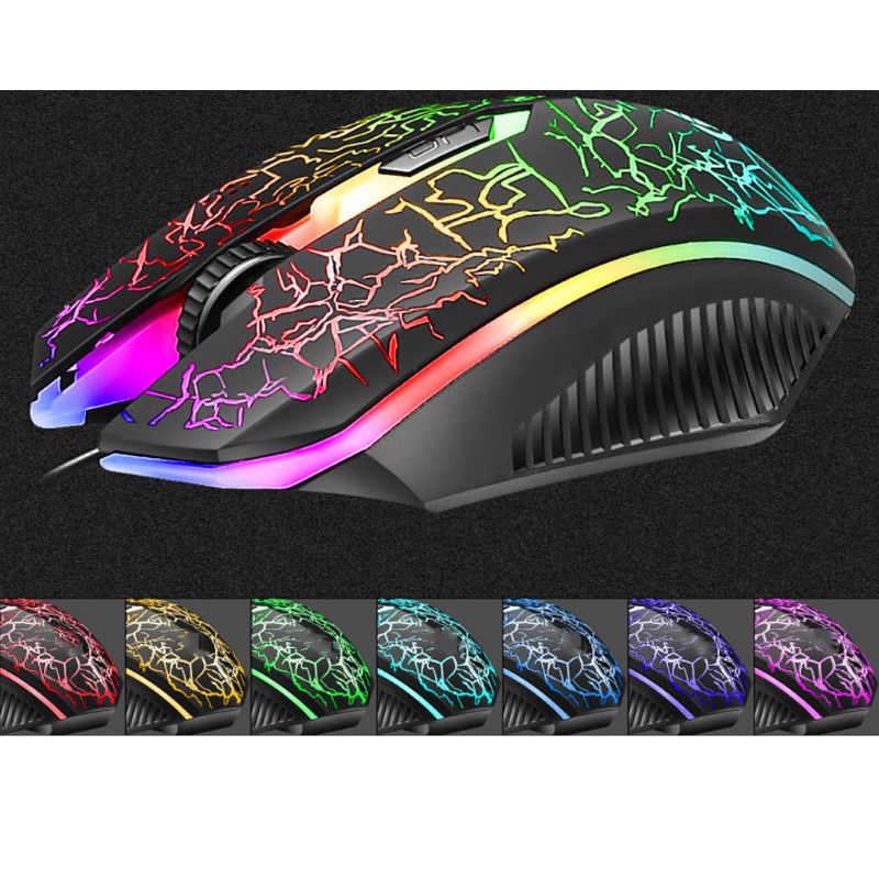 Wired Gaming Keyboard Mouse Combo Set Colorful LED Backlit Crack Appearance U50D