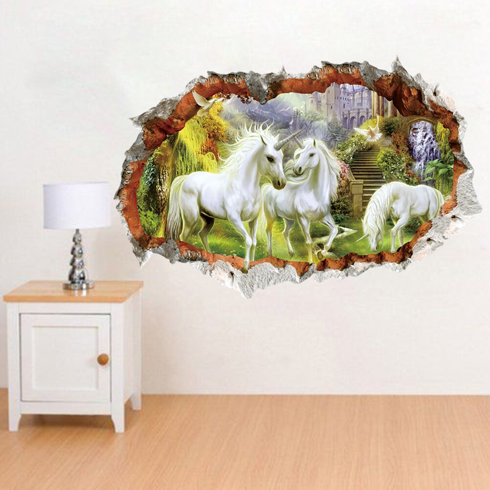 3D Eenhoorn Paard Muursticker Animal Tiger Dinosaur Home Decor Art Mural Meubels Panel Window Sticker Kinderkamer Muur Sticker: 02