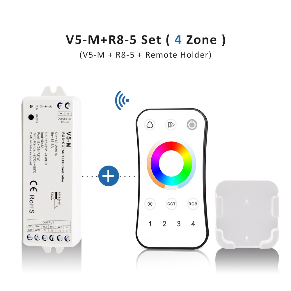 RGBCCT LED Regler 12V 24V 5CH RGB CCT RGBW RGBWW LED Streifen Licht Regler Clever Wifi RF kabellos berühren Fernbedienung V5-M: V5-M und R8-5-4Zone