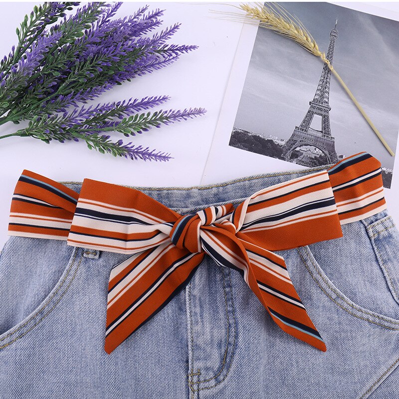 Tela anudada con estampado de flores a rayas para mujer, cinturón de gasa, lazo estampado, cuerda para vestido, abrigo, cintura, pretina femenina decorativa