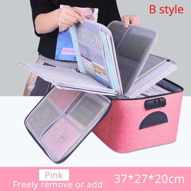 Große Kapazität Dokument Lagerung Tasche Mit Passwort Lock Wasserdichte Dokument Tasche Bussiness Dichtung Organizer Handtasche: B-pink