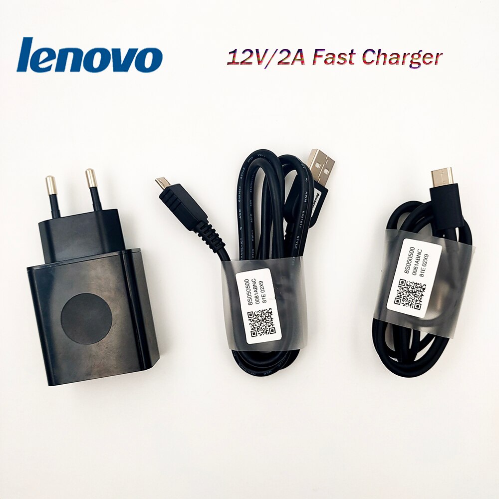 Originele Lenovo 24W Usb Fast Charger Eu Plug Muur Adapter 1M Micro/Type C Kabel Voor Lenovo vibe P2 P1 Z5S Z6 Pro K5 K3 Z5 Z3 Z2