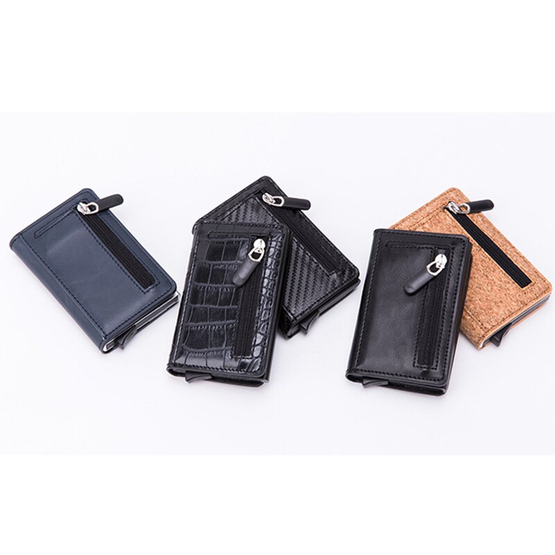 Zovyvol Carbon Fiber Magnetic Closing RFID Anti-Theft Credit Card Holder Men And Women Aluminum Box Smart Wallet