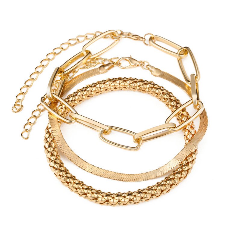 3 Teile/satz Dicke Kette Verknüpfung Armbänder Armreifen Für Frauen Jahrgang Schlange Kette Armbänder einstellen Punk Schmuck: Ursprünglich Titel