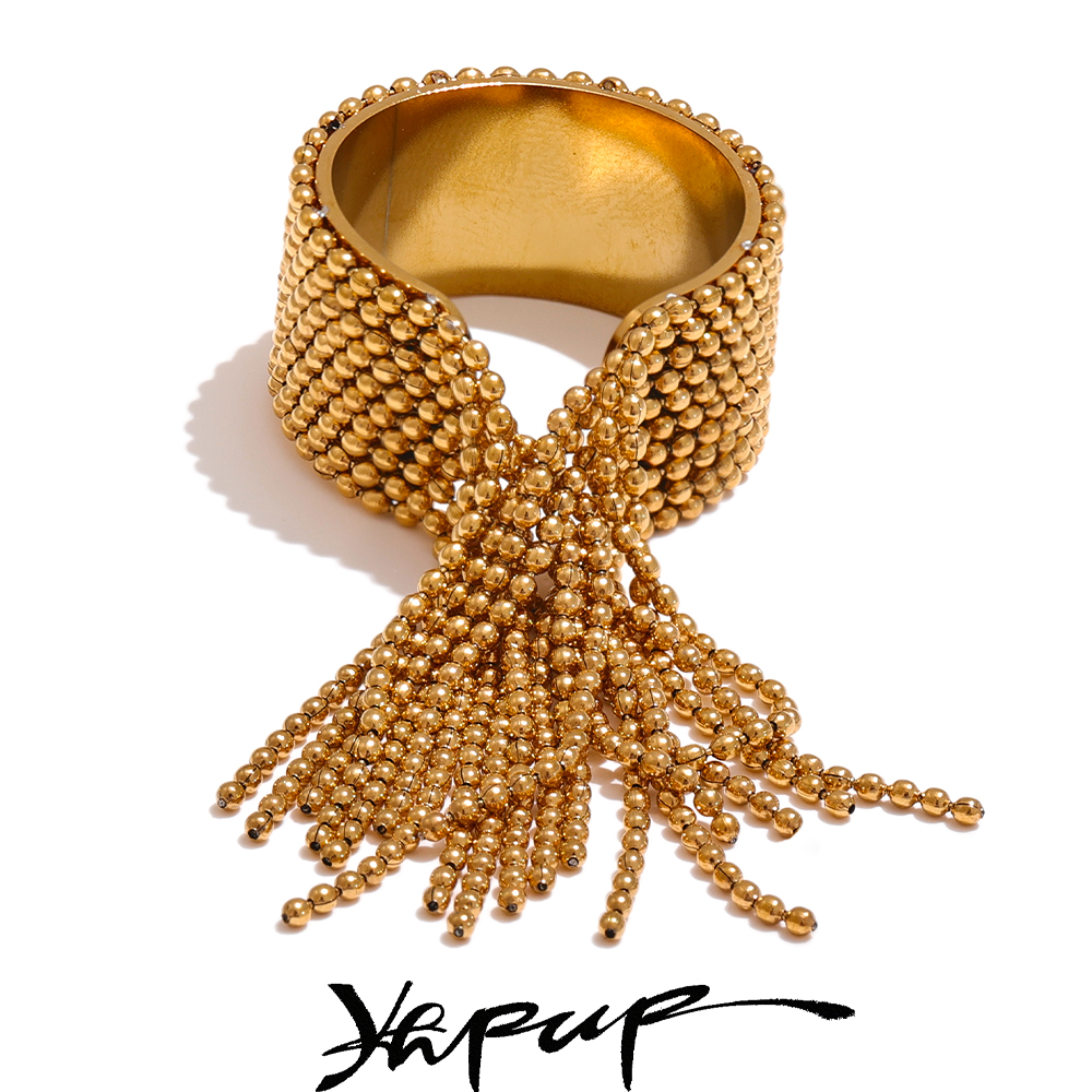 Yhpup Statement roestvrijstalen ketting kwastje vingerring verstelbaar 18K PVD verguld charme stijlvolle gouden sieraden