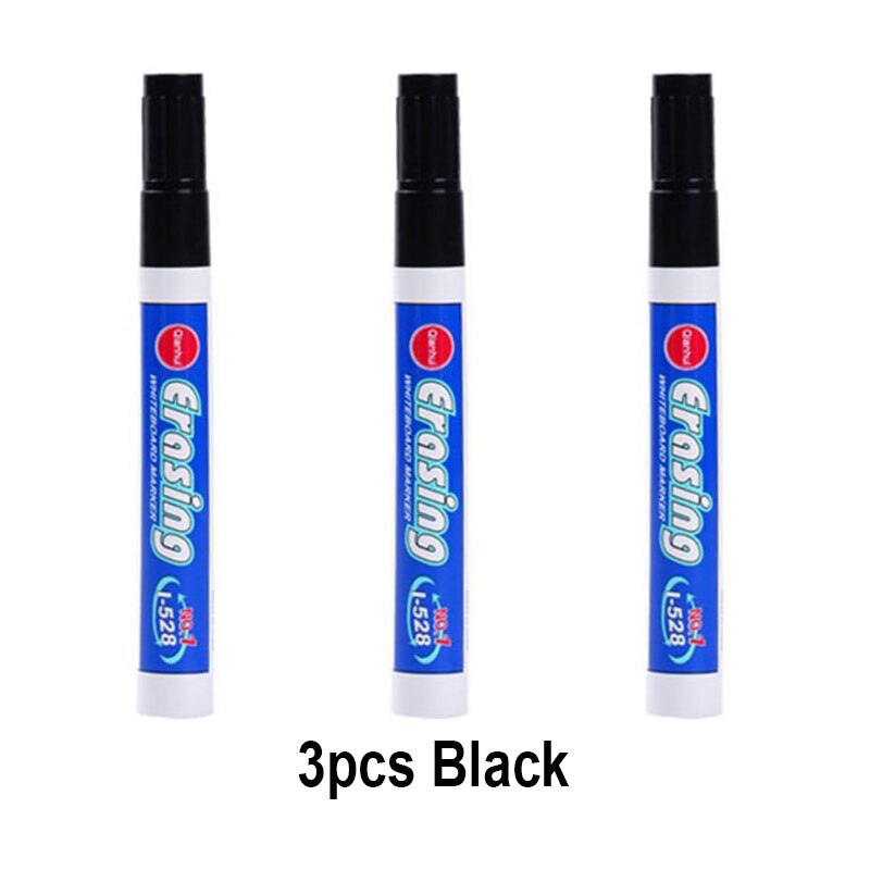 Stylos marqueurs effaçables de grande capacité, 4 couleurs, pour tableau blanc, écriture, fournitures de papeterie scolaires en classe: 3pcs Black
