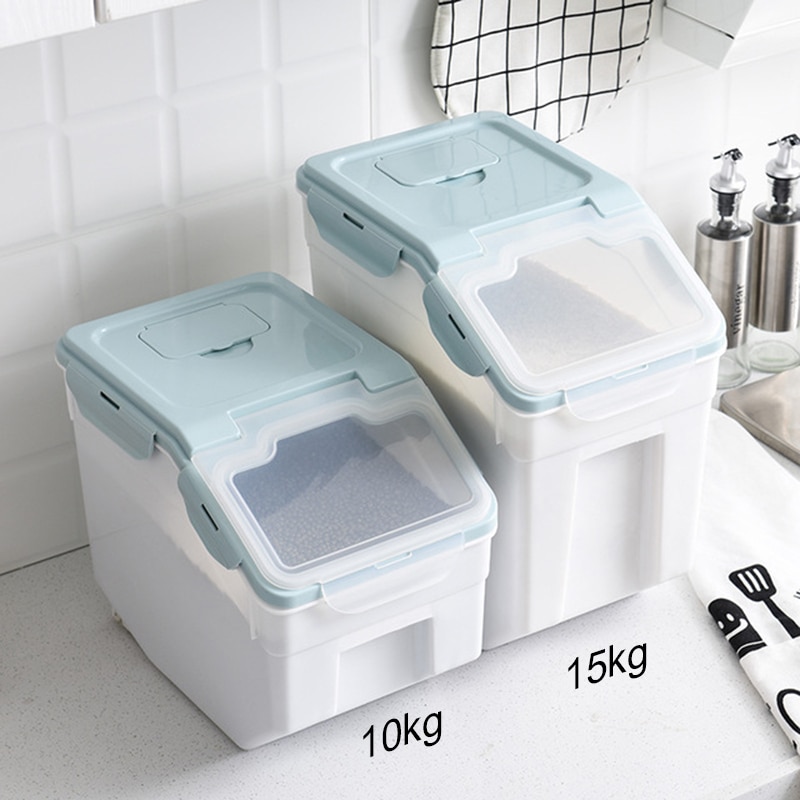 15kg Rice Storage Container Sealed Moisture-proof Grain Pet Food Storage Box Insect Prevention Mildew Container With Wheel