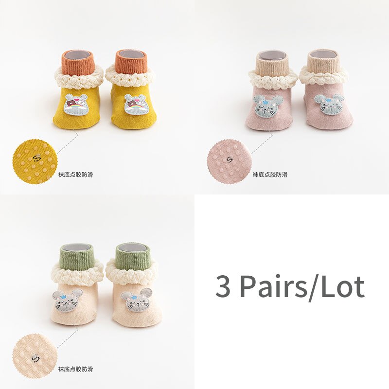3 paia/lotto del bambino Antisdrucciolevoli Calzini E Calzettoni per bambino Appena nato per bambini neonati di Inverno del velluto addensare non scivolare lungo Calzini e Calzettoni caldo della ragazza del Ragazzo: Color1 / M 9-24month