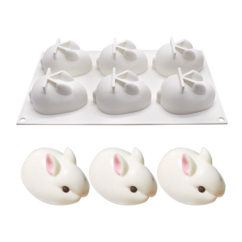 6-Holte Diy 3D Pasen Konijn Little Bunny Vorm Siliconen Cakevorm Chocolade Truffel Mousse Mould Dessert Maker Decorating